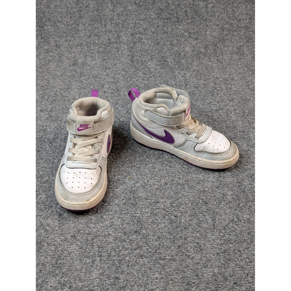Nike Shoes Kids Size 9C White Purple High Top Strap Athletic Sneakers